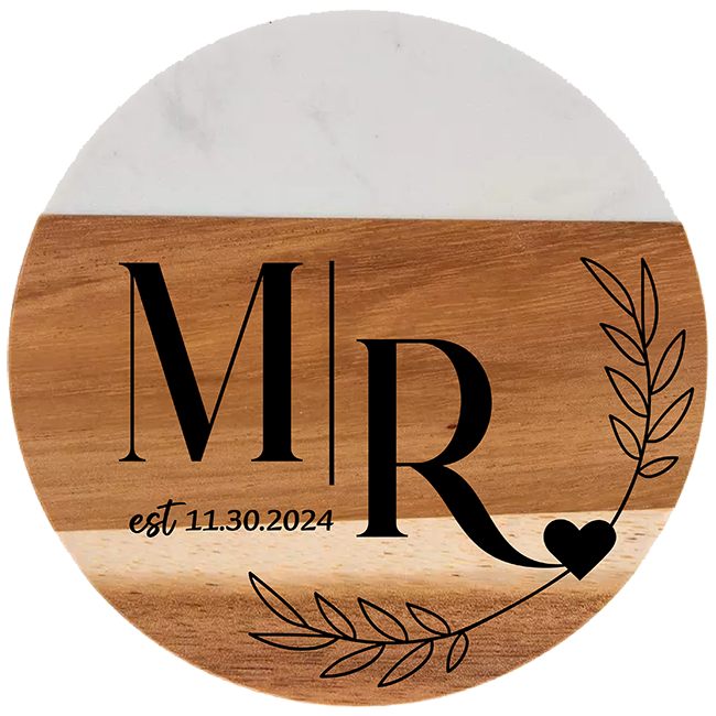 Personalized Acacia Wood and White Faux Marble Coasters