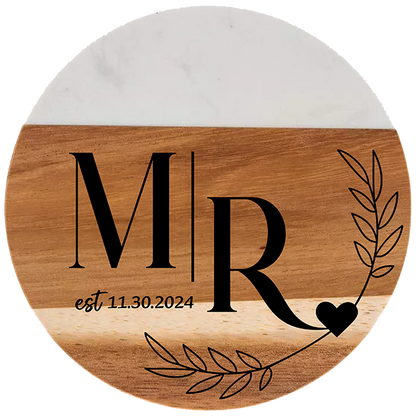 Personalized Acacia Wood and White Faux Marble Coasters