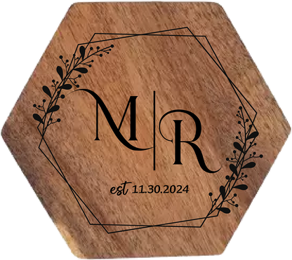 Personalized Acacia Wood Hexagon Coaster